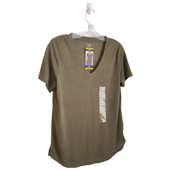Gap Short Sleeve Tee Women's Sz M Olive Green V Neck Pull Over Soft Modal Blend - Picture 5 of 13